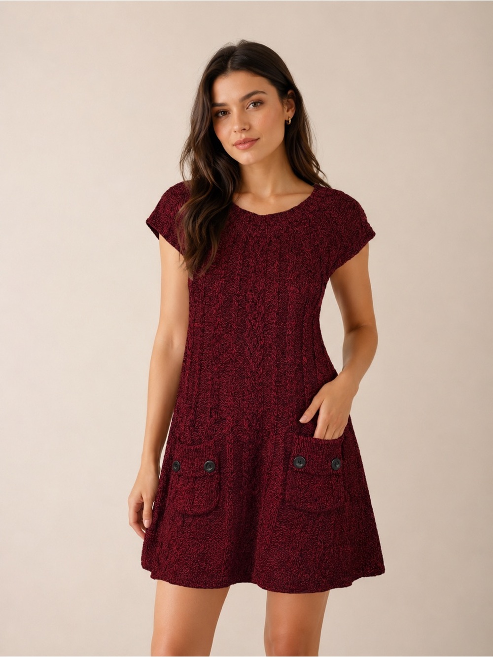 Style & Co Burgundy Black Knit Sweater Dress Size Small